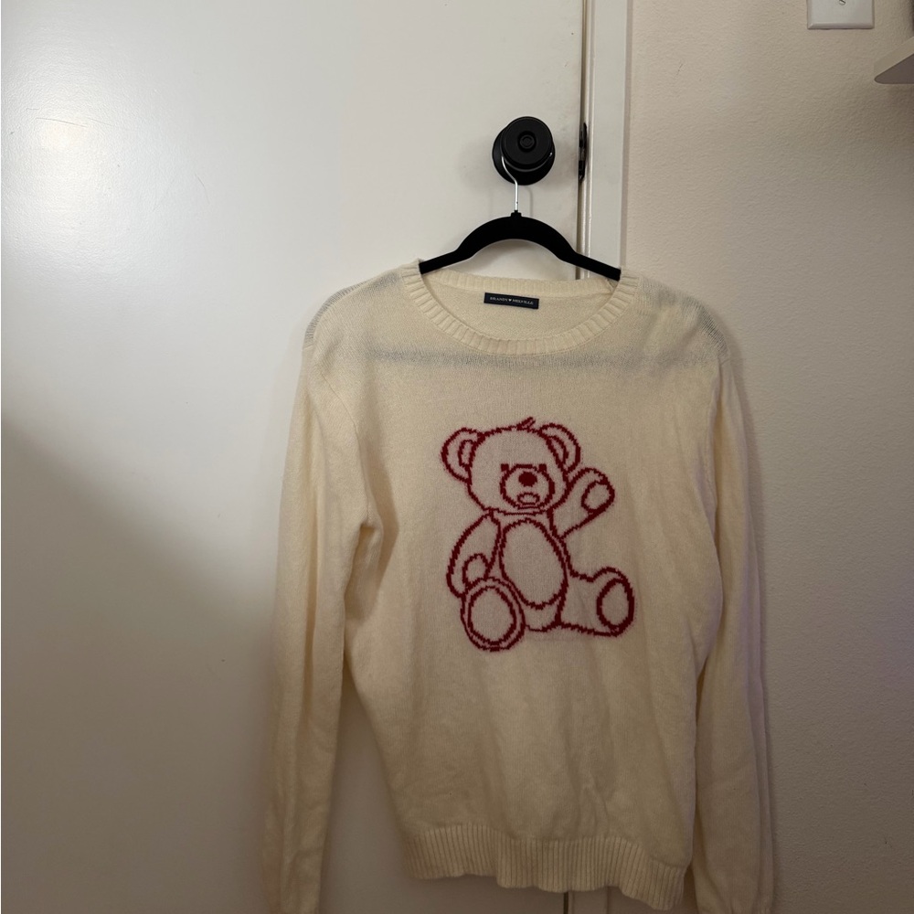 Cream Sweater with Red Bear Design